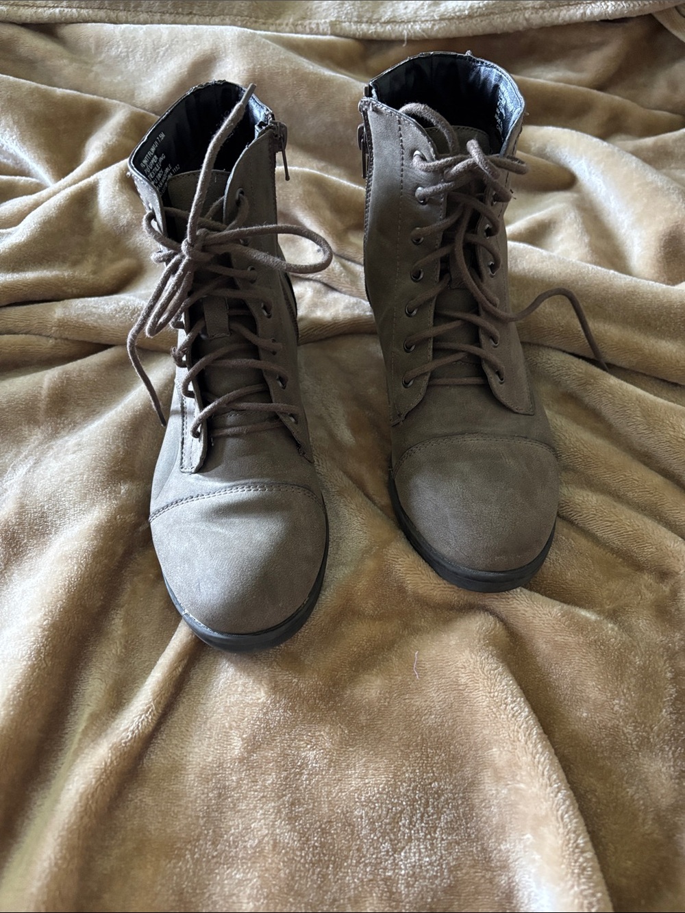 Madden Girl Taupe Lace-Up Combat Boots